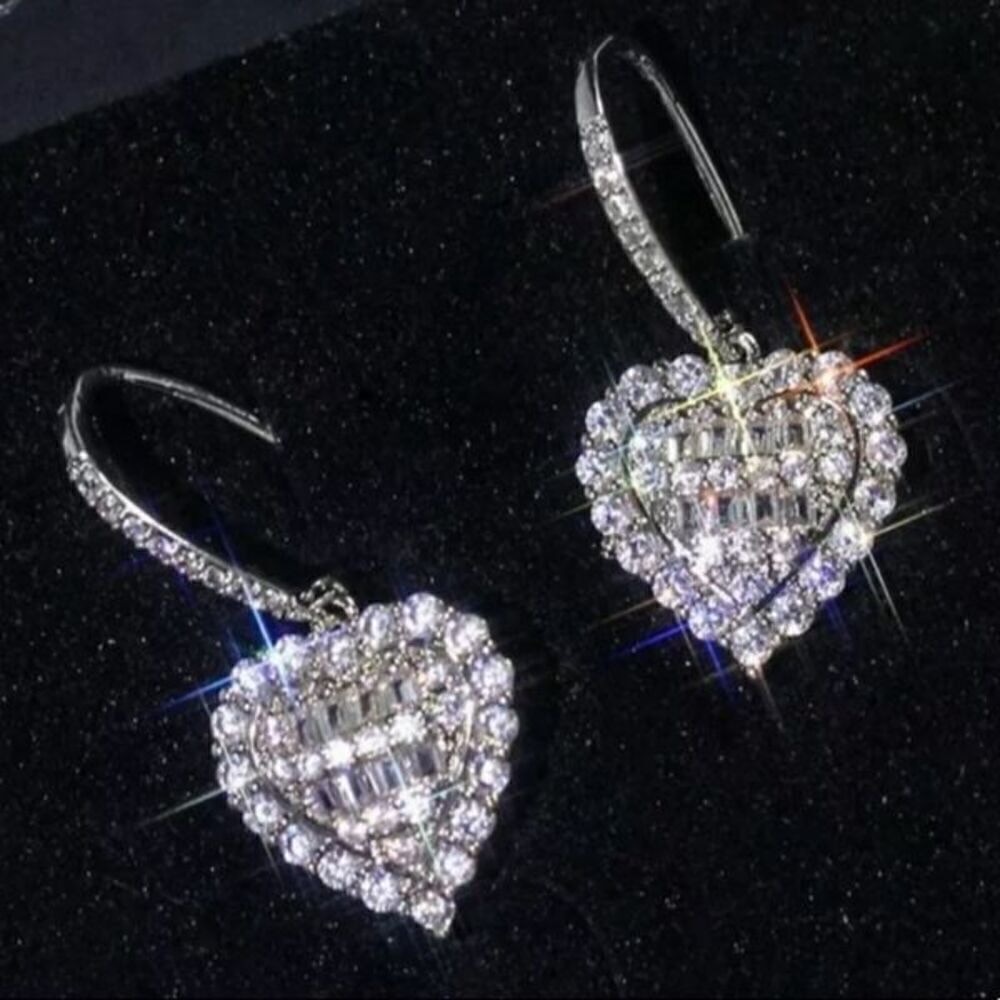 The Heart of Bling 925 Silver Drop Earrings w White Sapphire